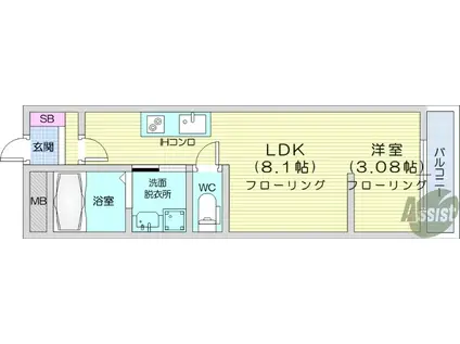 ASUIT富沢西(1LDK/2階)の間取り写真
