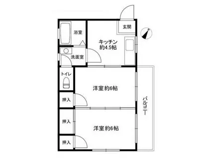 ハイツ朝(2DK/2階)の間取り写真
