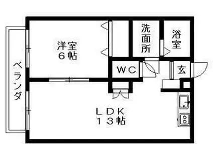 山根ハイツ(1LDK/2階)の間取り写真