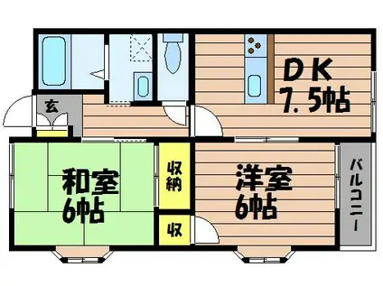 デュエル倉敷(2DK/2階)の間取り写真