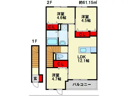 ルーク・マコーリー(3LDK/2階)の間取り写真