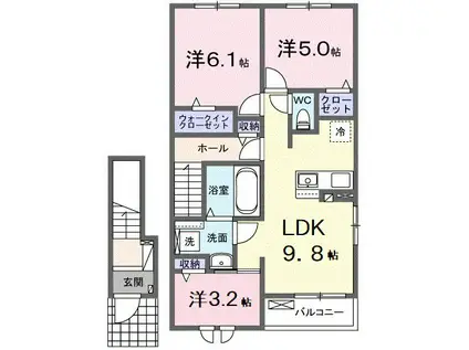 グランドビレッジ(3LDK/2階)の間取り写真
