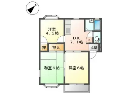 西坂ハイツ B棟(3DK/2階)の間取り写真