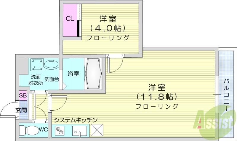 メゾン・ド・リアン(1LDK/1階)の間取り写真