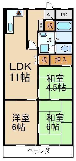 クラウンマンション(3LDK/4階)の間取り写真