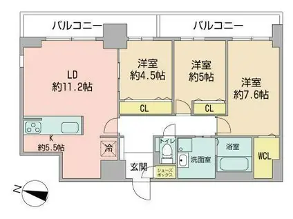 コローレ知事公館前(3LDK/10階)の間取り写真