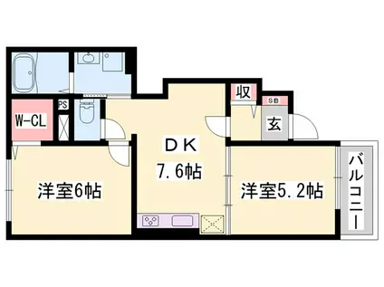 アボンデーレA(2DK/1階)の間取り写真