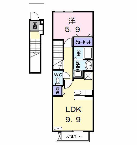 プラシード(1LDK/2階)の間取り写真