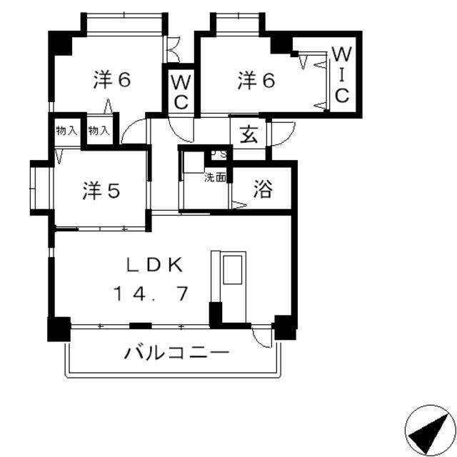 ビバリースクエア老松(3LDK/7階)の間取り写真