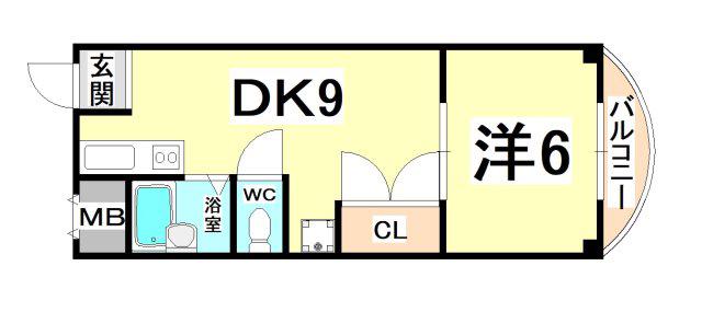 パークスクエア東園田(1DK/5階)の間取り写真
