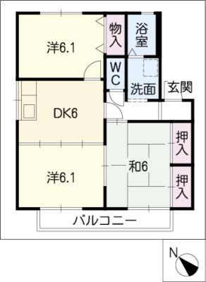 セキュアハイム(3DK/2階)の間取り写真