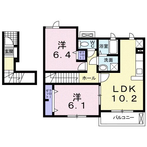 グリーンハイツ鷹取III(2LDK/2階)の間取り写真