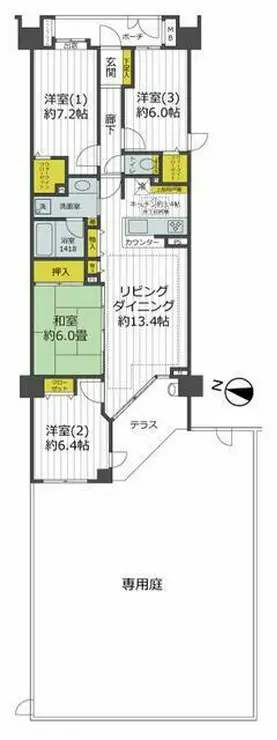 コスモ・ザ・ガーデン二子多摩川 1階階 間取り
