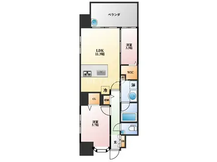 アクタス籠町グランミライ(2LDK/12階)の間取り写真