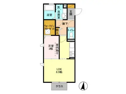 ＪＲ武蔵野線 越谷レイクタウン駅 徒歩10分 3階建 築10年(1LDK/1階)の間取り写真