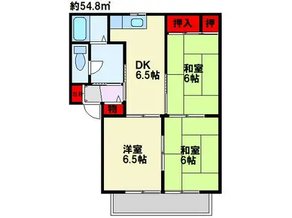Lガーデン本城I(3DK/1階)の間取り写真