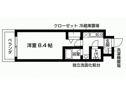 ベルフローラ白鳥(1K/2階)の間取り写真