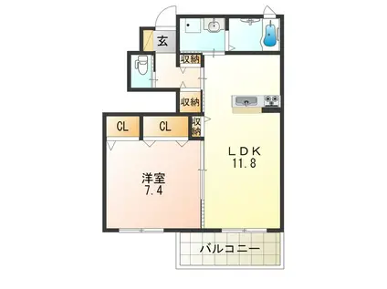 ルミエール(1LDK/1階)の間取り写真