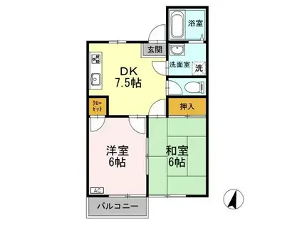 ファミール花かいどう(2DK/1階)の間取り写真