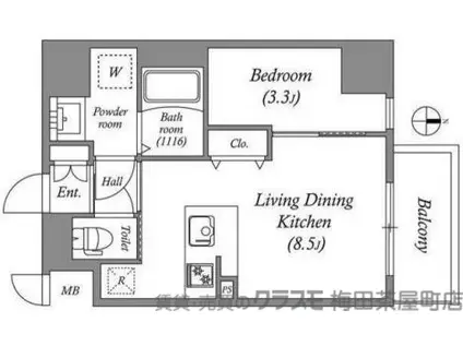 ARTIZA京橋ウエスト(1LDK/3階)の間取り写真