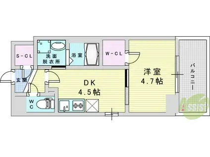 ワールドアイ大阪ウエスト GATE(1DK/8階)の間取り写真
