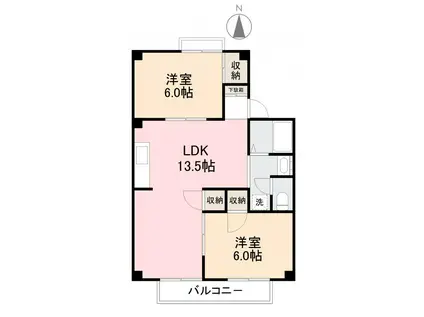 フォブール田中 B棟(2LDK/1階)の間取り写真