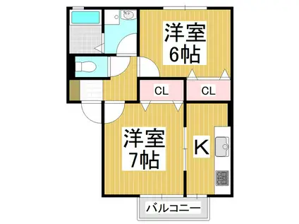 セジュール・ソシアA(2K/1階)の間取り写真