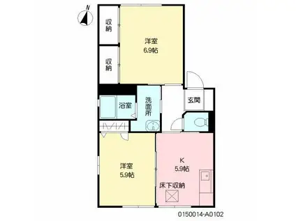 アーバンハイツ三日月(2K/1階)の間取り写真