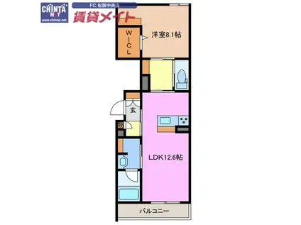 シャーメゾン松阪中央(1LDK/1階)の間取り写真