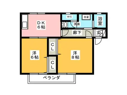 チェルシーサンMJ A棟(2DK/1階)の間取り写真