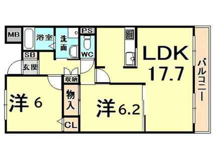 ルエストコート(2LDK/4階)の間取り写真