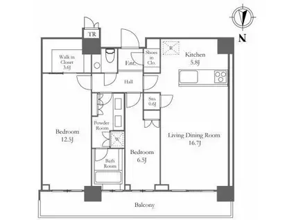 ザ・パークハウス晴海タワーズティアロレジデンス(2SLDK/48階)の間取り写真