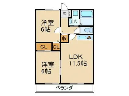 ツインコートB棟(2LDK/1階)の間取り写真