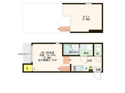 ハーモニーテラス東仙台VI(1K/2階)の間取り写真