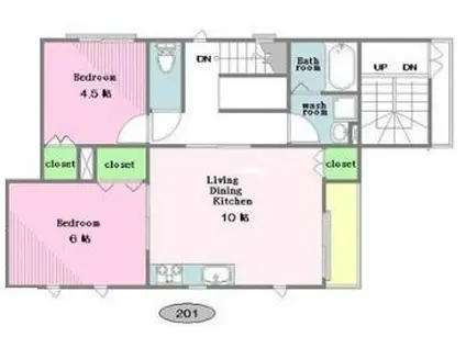 GARDEN COURT(2LDK/2階)の間取り写真