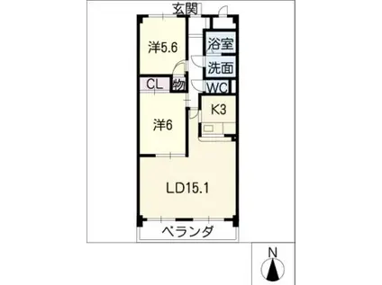 サンモール富吉(2LDK/1階)の間取り写真