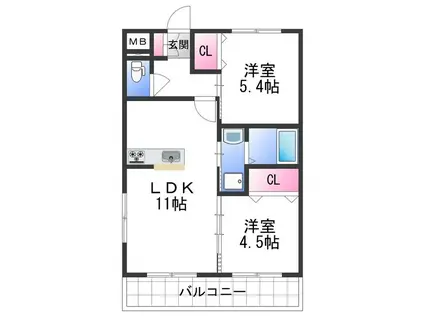 カサ・エイト(2LDK/1階)の間取り写真