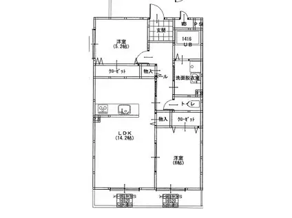 大蔵司2丁目共同(2LDK/1階)の間取り写真