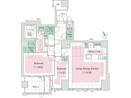 パークマンション鳥居坂(2LDK/1階)の間取り写真