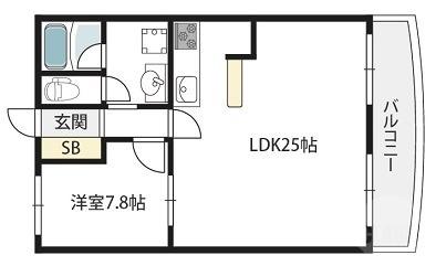 アパルトマン北千里(1LDK/6階)の間取り写真