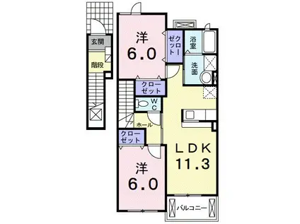 セリーノ・カーサ A(2LDK/2階)の間取り写真