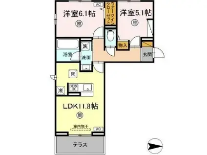 ディア ライフ(2LDK/1階)の間取り写真