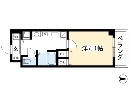 クラウンハイム京都北大路(1K/2階)の間取り写真