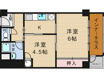 堀江テラス(2K/9階)の間取り写真