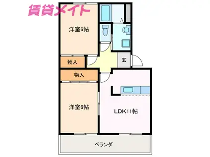 ウッドンビレッジII(2LDK/2階)の間取り写真