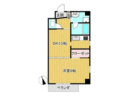 ハピネス宮崎台(1DK/2階)の間取り写真