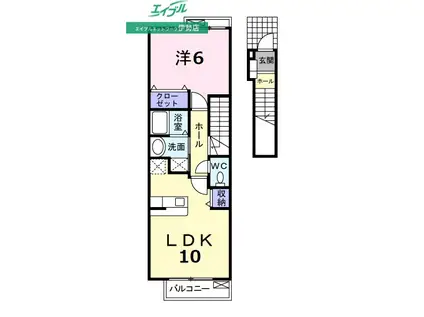 ルナピーノIIB棟(1LDK/2階)の間取り写真