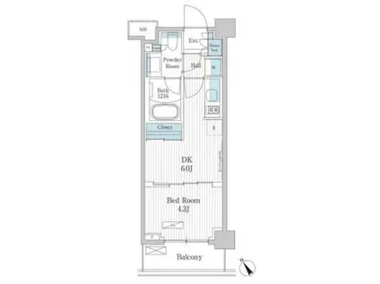 パークアクシス門前仲町テラス(1DK/3階)の間取り写真