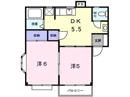 クローバーハイツ(2DK/2階)の間取り写真