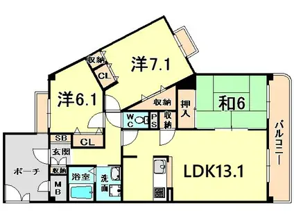 KDXレジデンス夙川ヒルズ2番館(3LDK/1階)の間取り写真